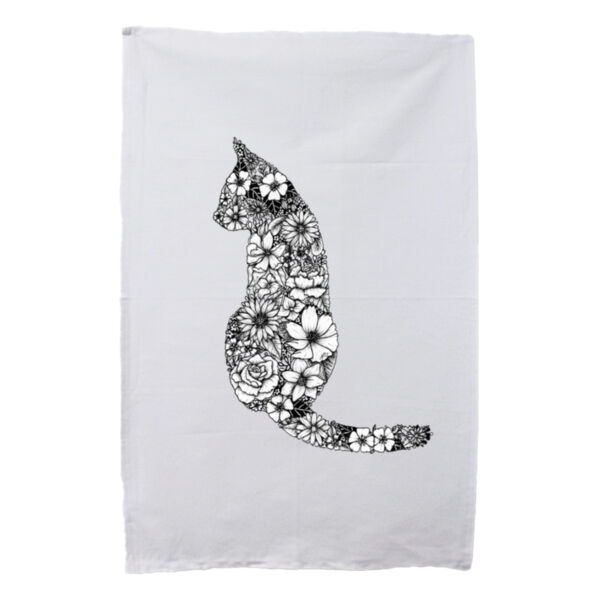 Floral Cat Tea Towel  Thumbnail